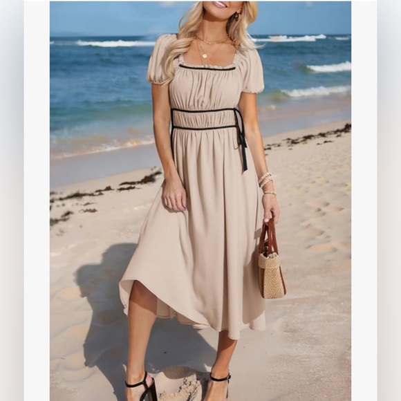 Amazon Dresses & Skirts - NWT BEIGE BOHO OFF/ON SHOULDER MIDI DRESS-S
